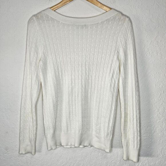 Lauren Ralph Lauren Cable Knit Button Shoulder Sweater White 100% Cotton M - Picture 4 of 4